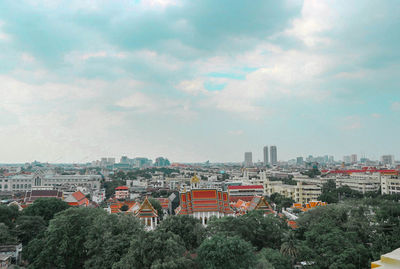 High angle view of townscape against sky