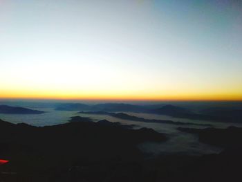 Scenic view of silhouette mountains against sky at sunset