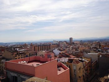 High angle shot of townscape against sky