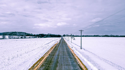 One very bumpy road frozen by the cold in winter.