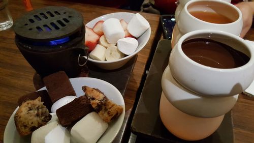 High angle view of food on table