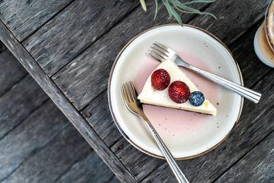 High angle view of dessert on table