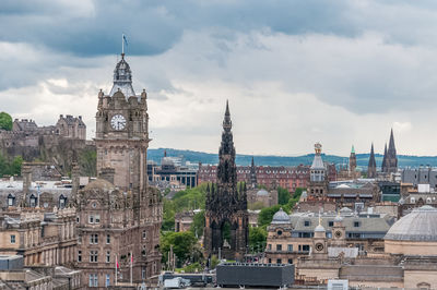 View of scott monument from the calton hill in a cloudy day, edinburgh