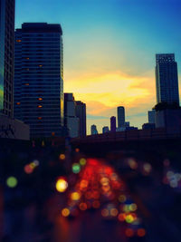 View of city at sunset