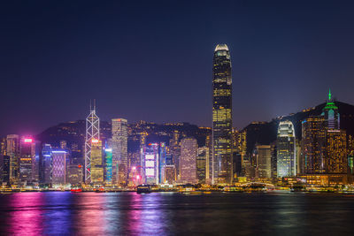 Illuminated buildings in city at night