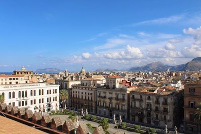 High angle view of buildings in city