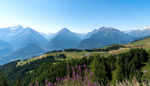 Scenic view of mountains against clear sky