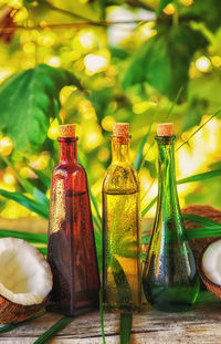 Close-up of bottles on table