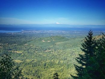 Scenic view of mountains against blue sky