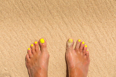 Low section of person standing on sand