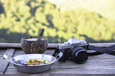 Close-up of food on table