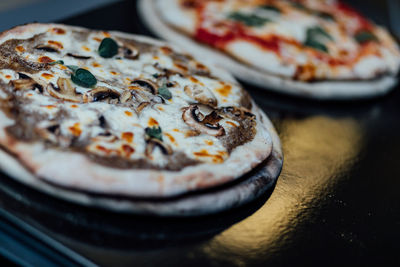 Close-up of pizza on table