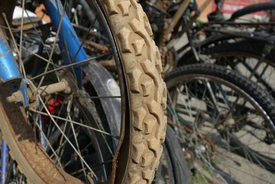 Close-up of bicycle wheels