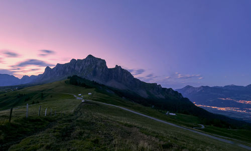 Scenic view of landscape against sky during sunset