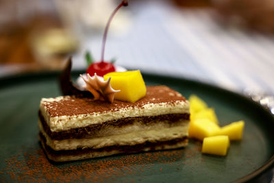 Close-up of dessert in plate on table