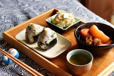 High angle view of food on table