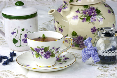 Elegant retro tea cup on table