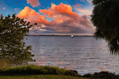 Scenic view of sea against sky at sunset