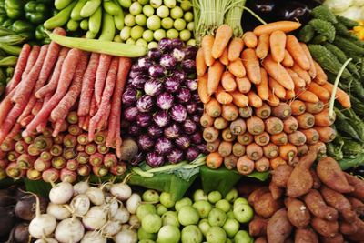 High angle view of grapes in market