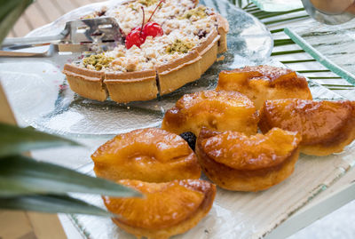 High angle view of dessert in plate on table