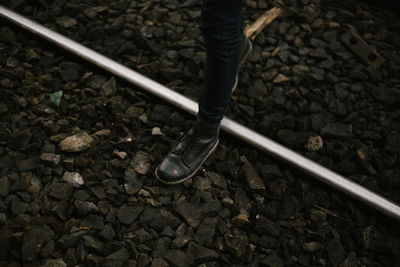 Low section of man on railroad track