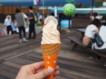 Hand holding ice cream cone