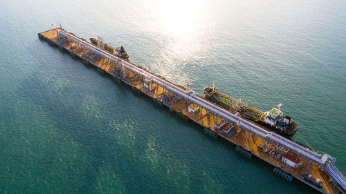 High angle view of ship in sea