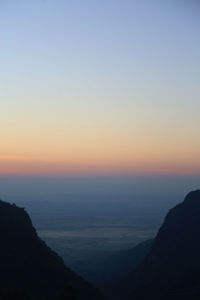 Scenic view of silhouette mountains against sky during sunset