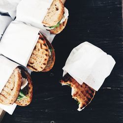 High angle view of breakfast on table