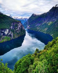 Scenic view of lake amidst trees against sky