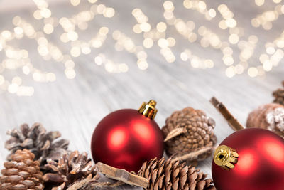 Close-up of christmas decoration on table