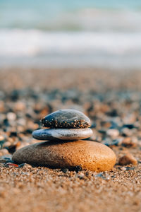 Close-up of stones on beach