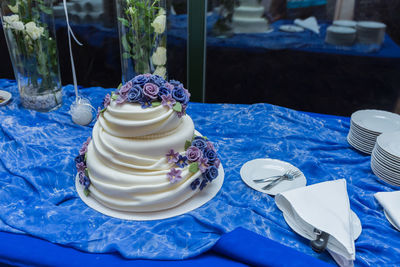 High angle view of cake on table