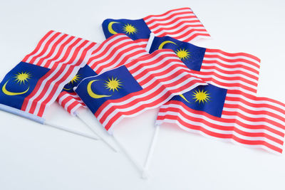 High angle view of flag against white background