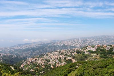 High angle view of townscape against sky