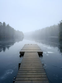 Pier over lake against sky