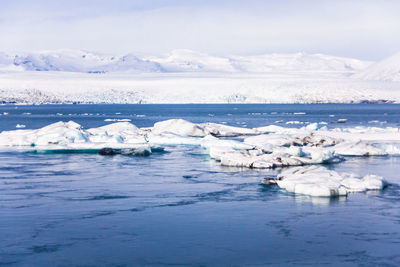 Scenic view of frozen lake against sky