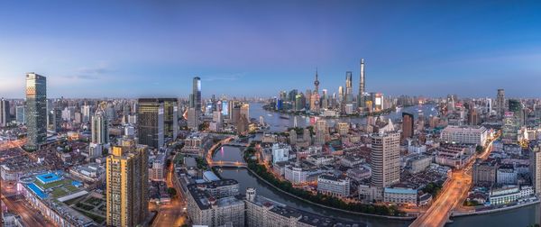 Cityscape against blue sky