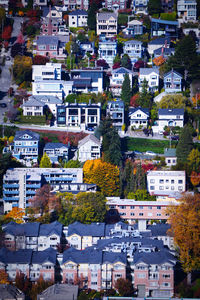 High angle view of buildings in city