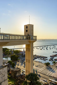 All saints bay, lacerda elevator during the sunset in the city of salvador, bahia