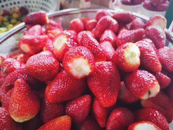 High angle view of strawberries