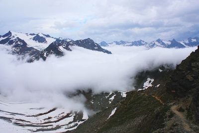 Scenic view of snowcapped mountains against sky