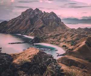 Scenic view of mountains against sky during sunset