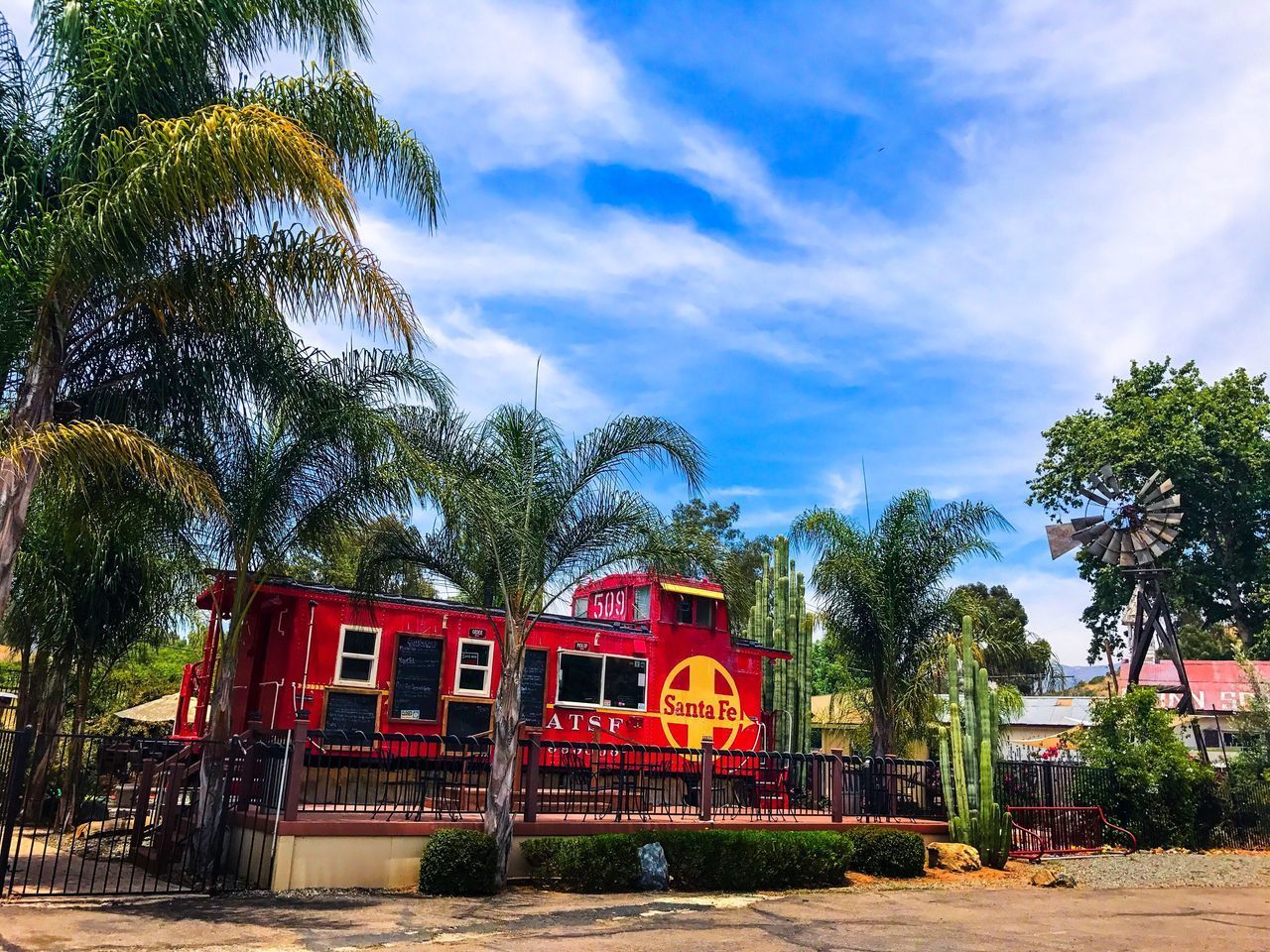 RED TRAIN AGAINST TREES