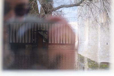 View of building through window