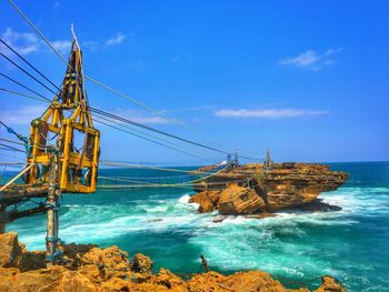 Scenic view of sea against blue sky