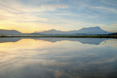 Scenic view of lake against sky during sunset