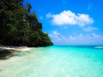 Scenic view of sea against blue sky