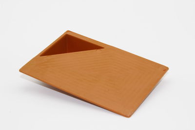 High angle view of box against white background