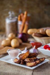 Close-up of food in plate on table